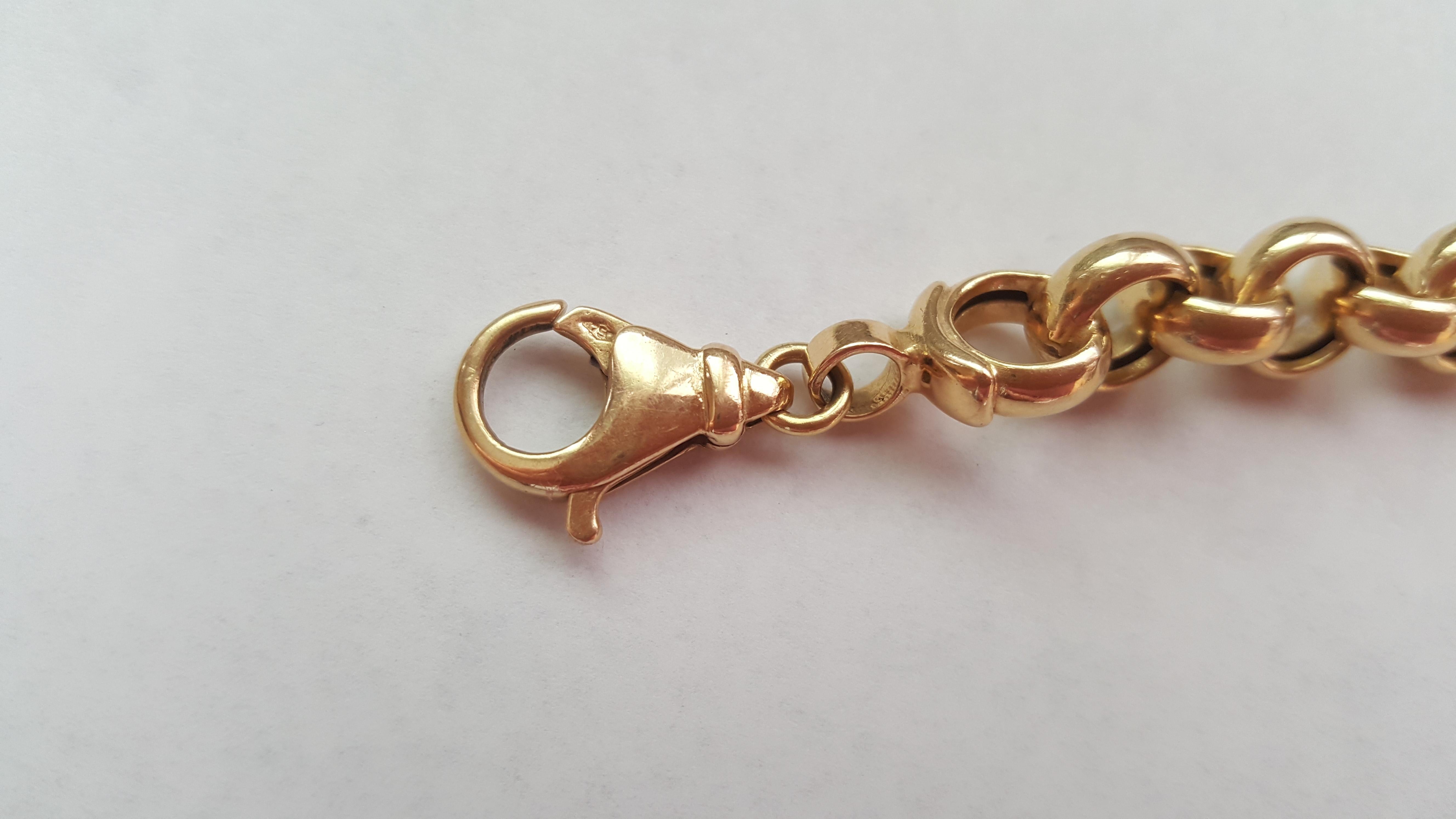 18 Karat Yellow Gold Rolo Link Bracelet, Lobster Clasp, 25.7g, 8.25 Length In Good Condition In Rancho Santa Fe, CA
