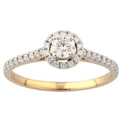 Anillo Solitario Halo de Diamantes Brillantes Redondos de Oro Amarillo de 18 KT