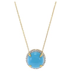 18KT Yellow Gold Round Turquoise And Diamond Necklace