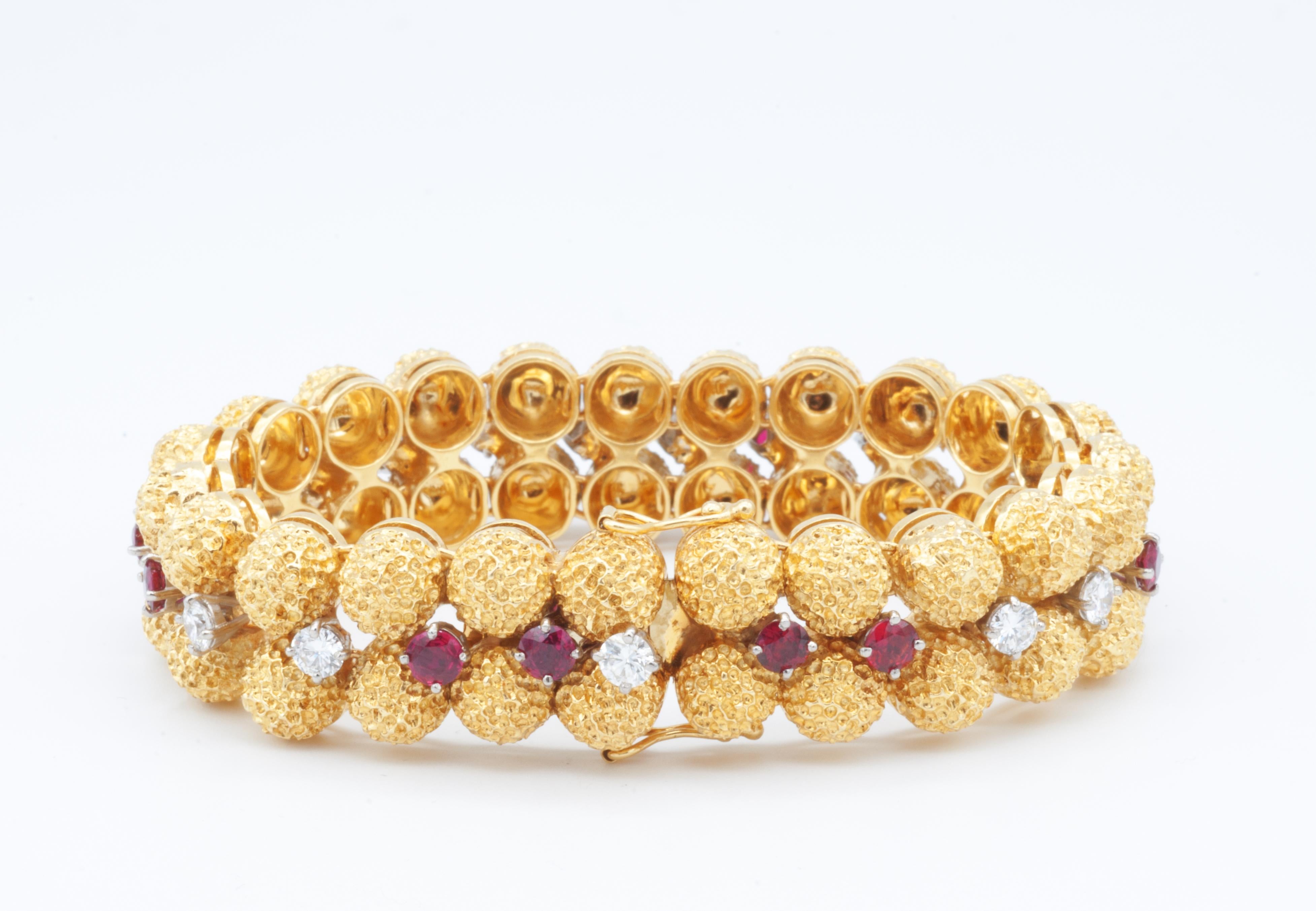 Contemporary Oscar Heyman 18kt Yellow Gold, Ruby and Diamond Bracelet  For Sale