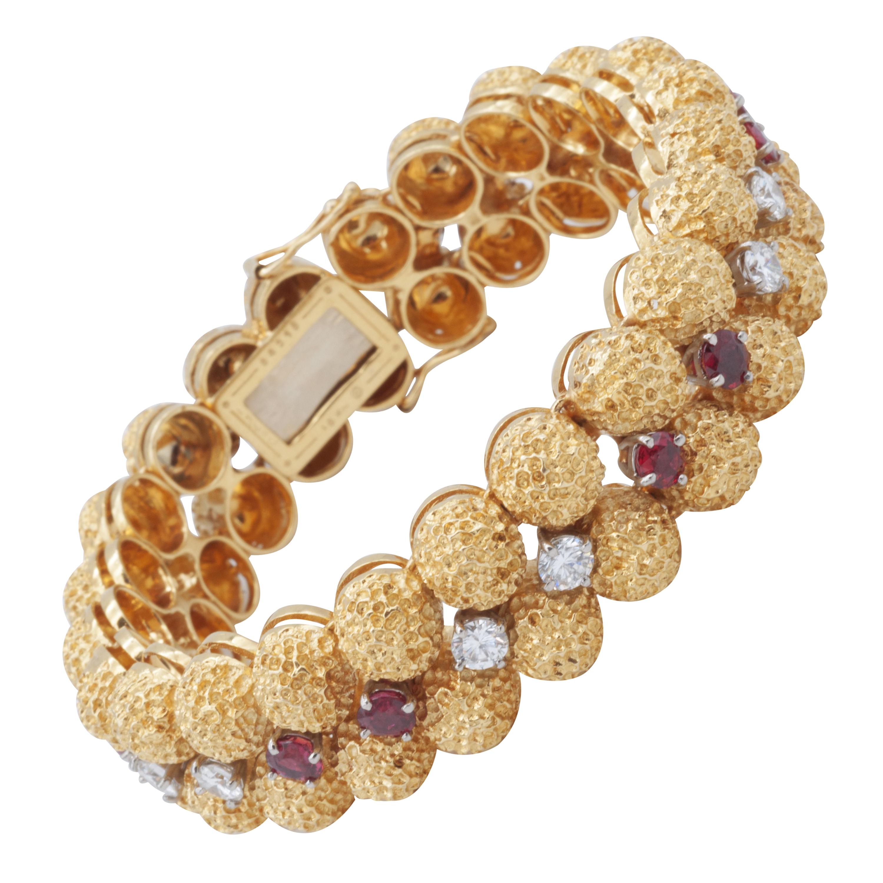 Oscar Heyman 18kt Yellow Gold, Ruby and Diamond Bracelet  For Sale