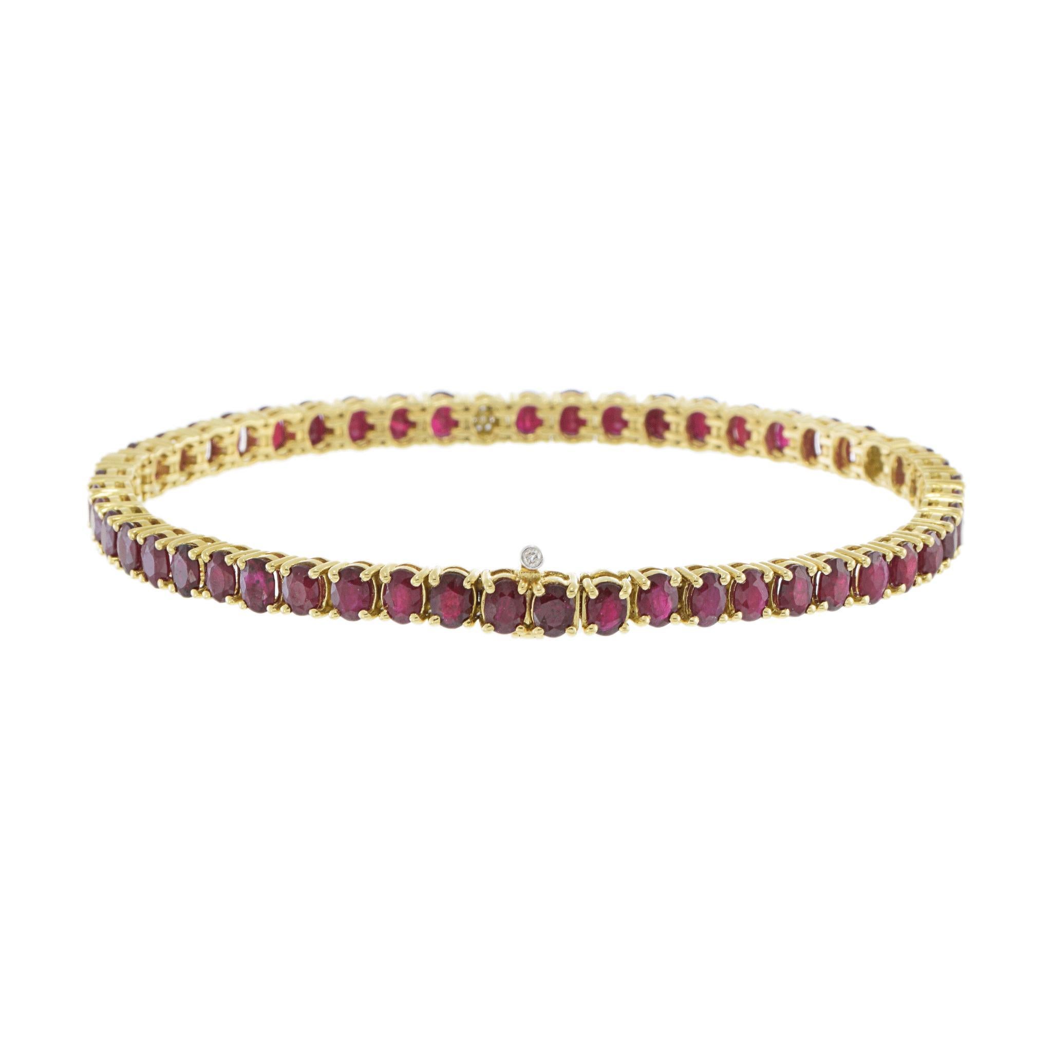 Oval Cut 18KT Yellow Gold Ruby and Diamond Bracelet For Sale