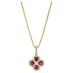 18KT Yellow Gold Ruby and Diamond Clover Pendant