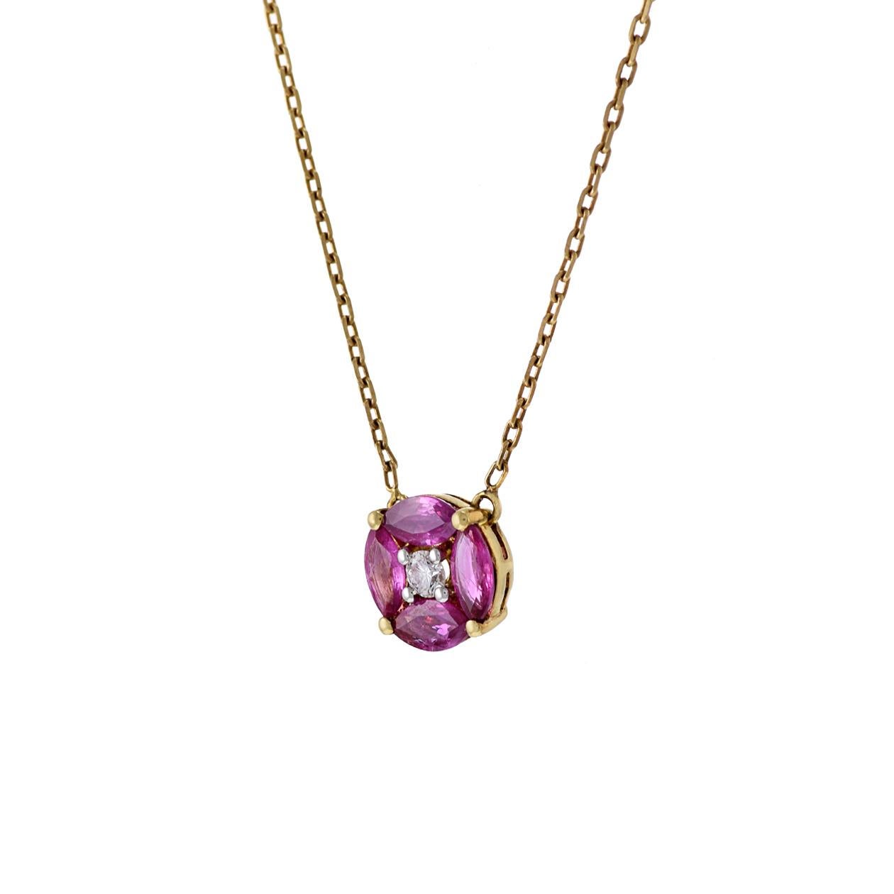 18KT Halskette aus Gelbgold mit Rubin und Diamanten (Moderne) im Angebot