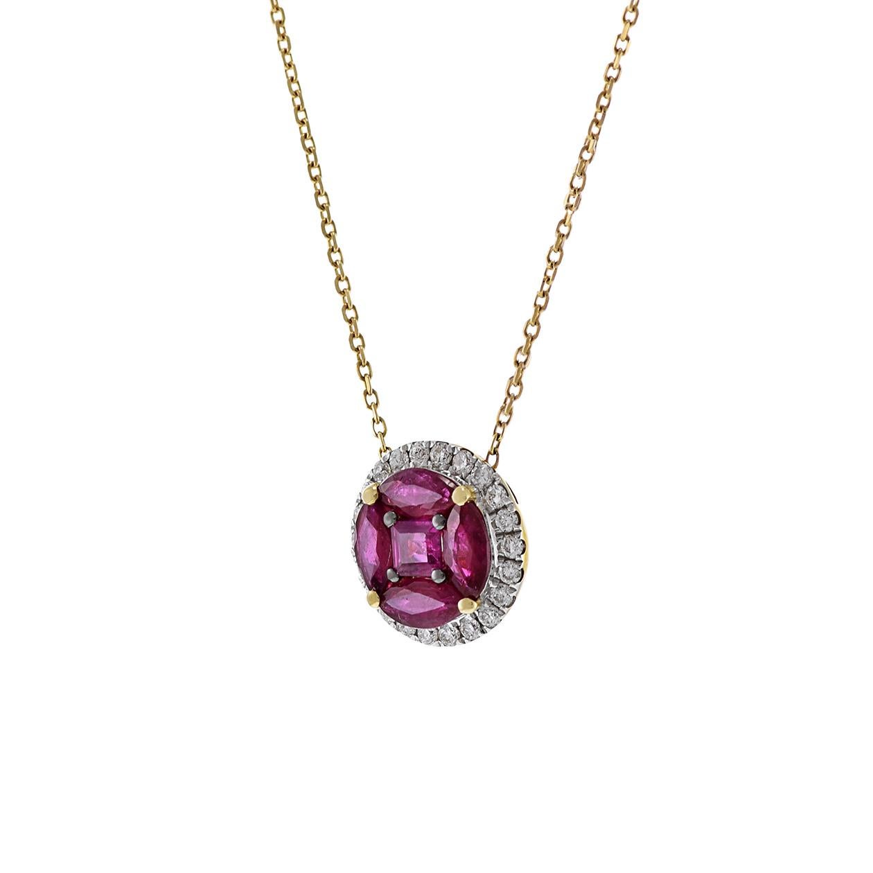 18KT Halskette aus Gelbgold mit Rubin und Diamanten (Moderne) im Angebot