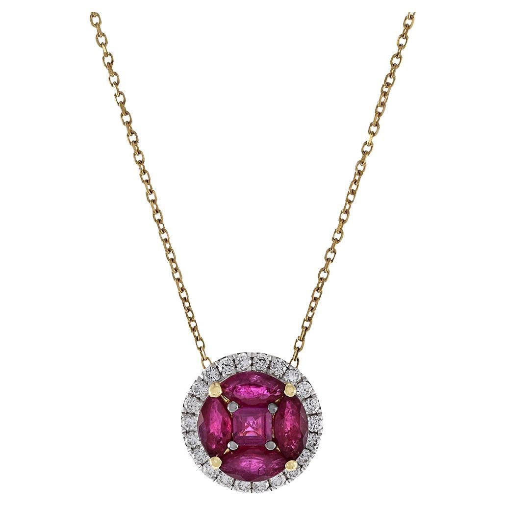 18KT Yellow Gold Ruby and Diamond Necklace