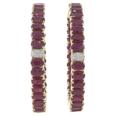 18KT Yellow Gold Ruby and Diamond Round Hoop Earrings