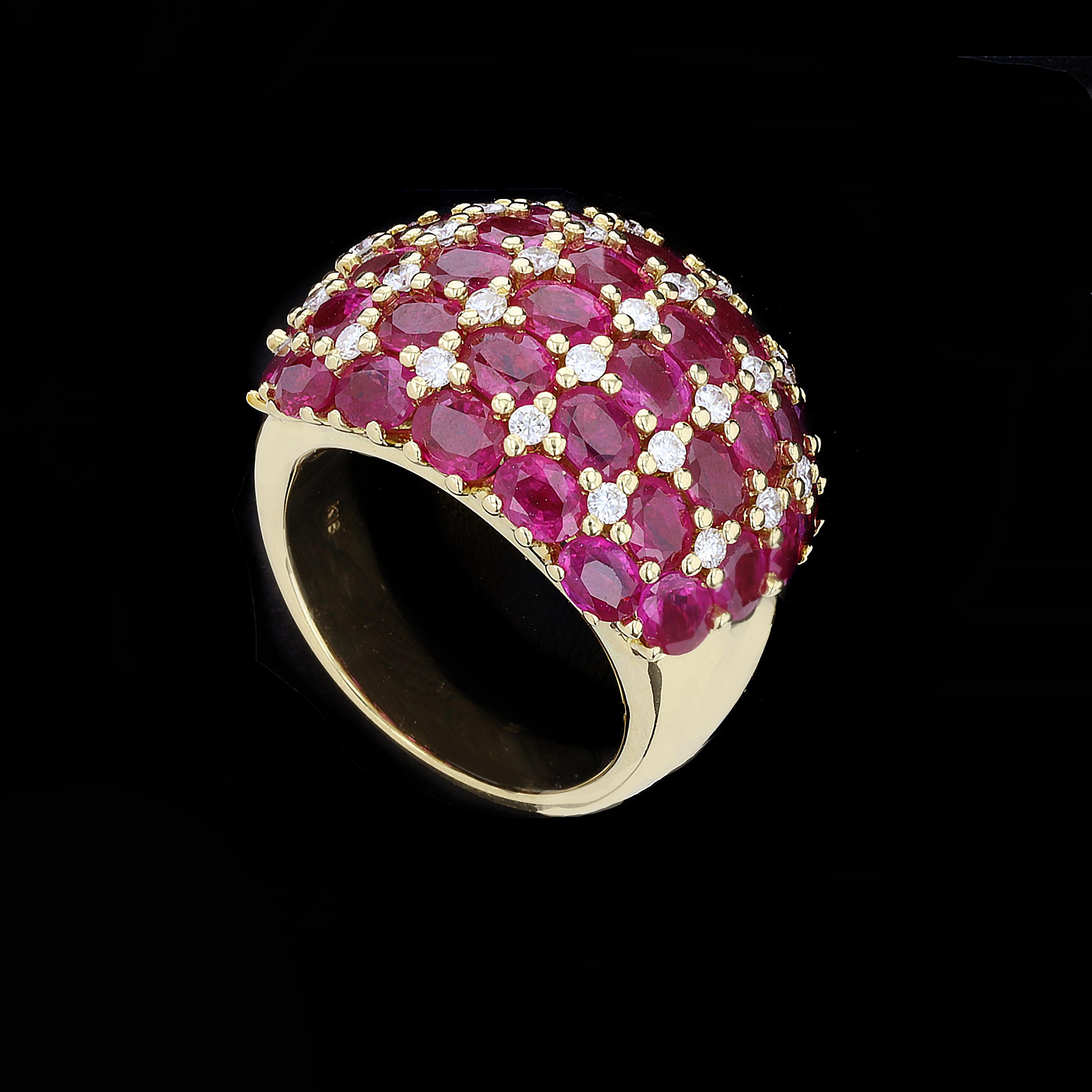 18kt Gelbgold Rubin & Diamant Dome Ring Damen im Angebot
