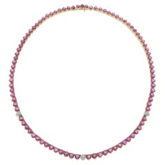 18KT Gelbgold Rubin & Diamant Tennis Halskette - 26.77CTW