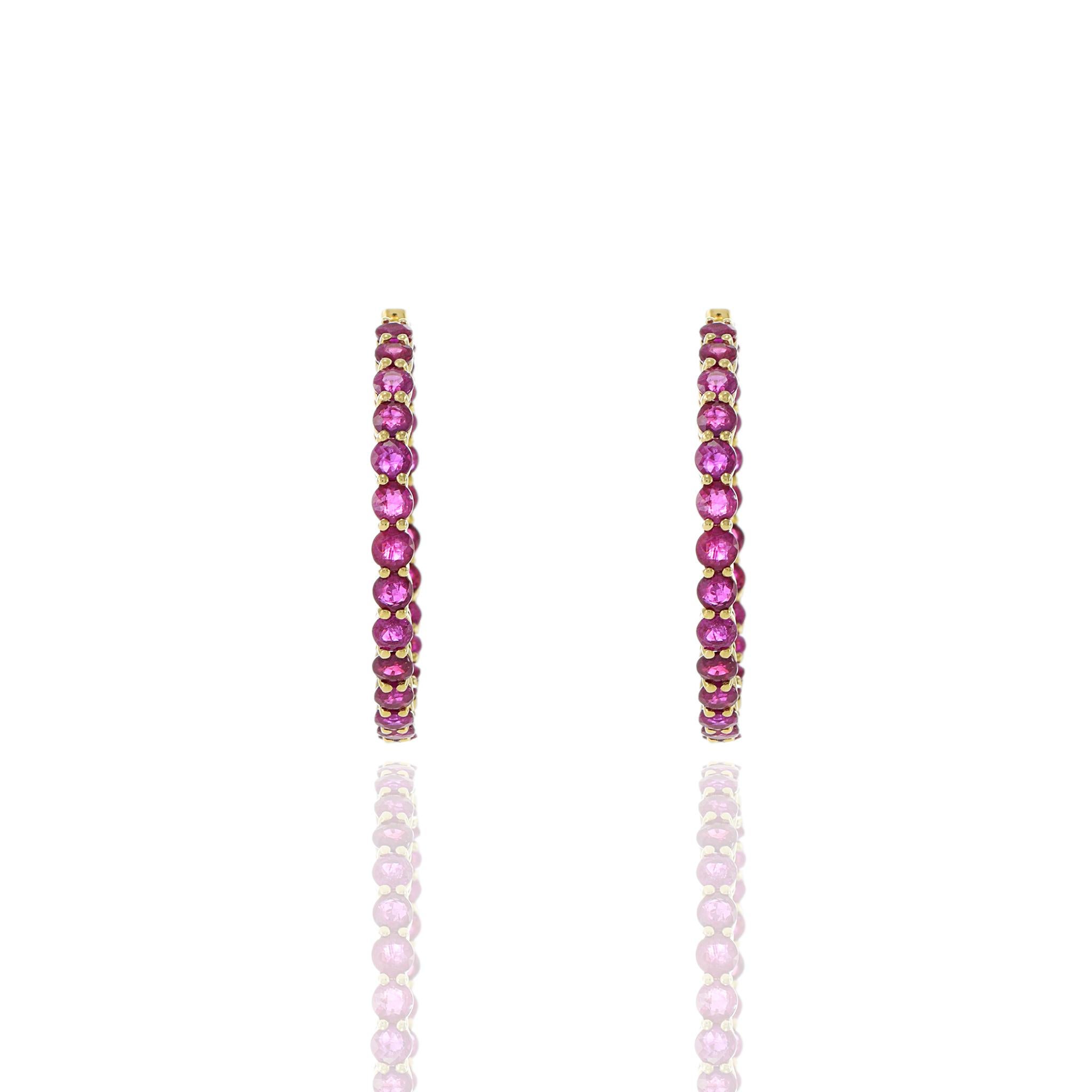 Moderne Boucles d'oreilles en or jaune 18KT avec rubis en vente