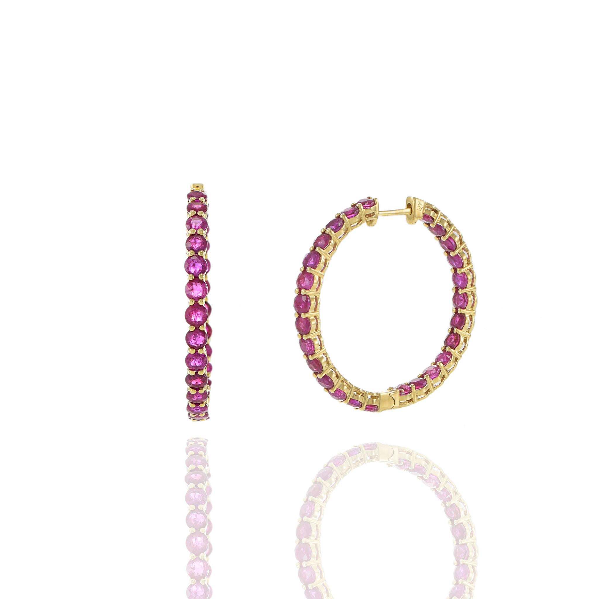Boucles d'oreilles en or jaune 18KT avec rubis en vente 1
