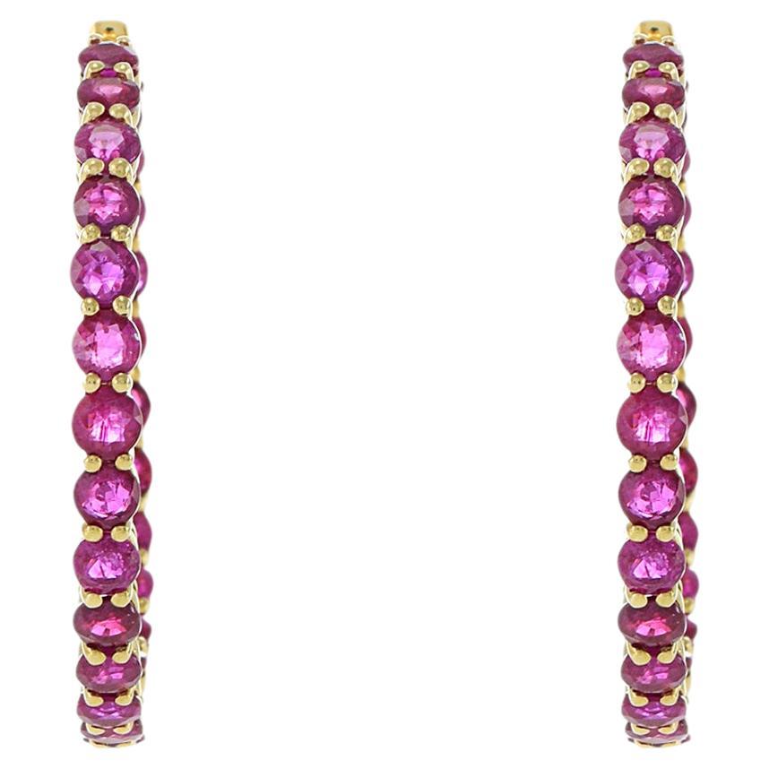 18KT Gelbgold Rubin-Creolen-Ohrringe