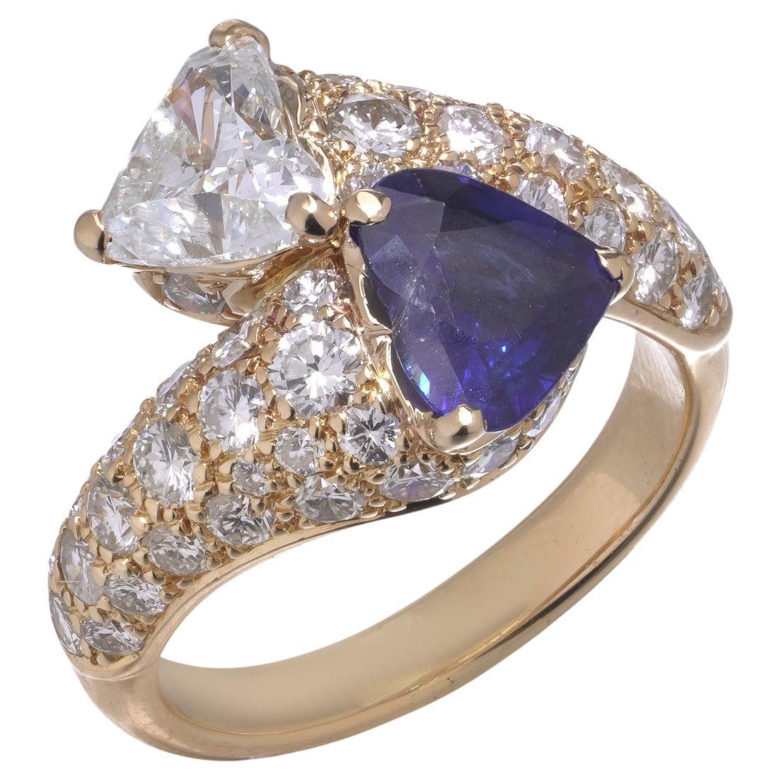 Bague croisée saphir et diamant en or jaune 18kt
