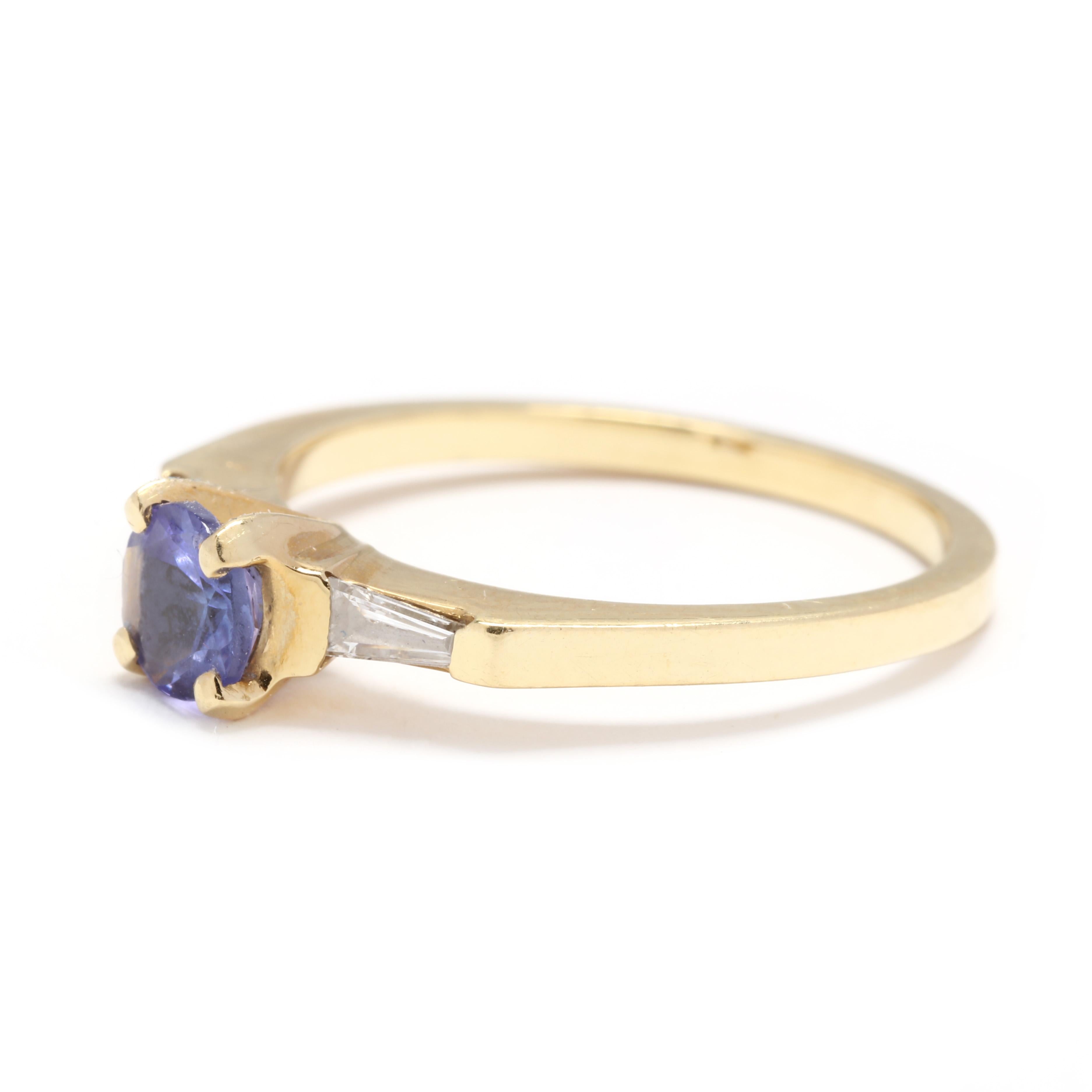 Round Cut 18KT Yellow Gold, Sapphire & Diamond Three Stone Engagement Ring
