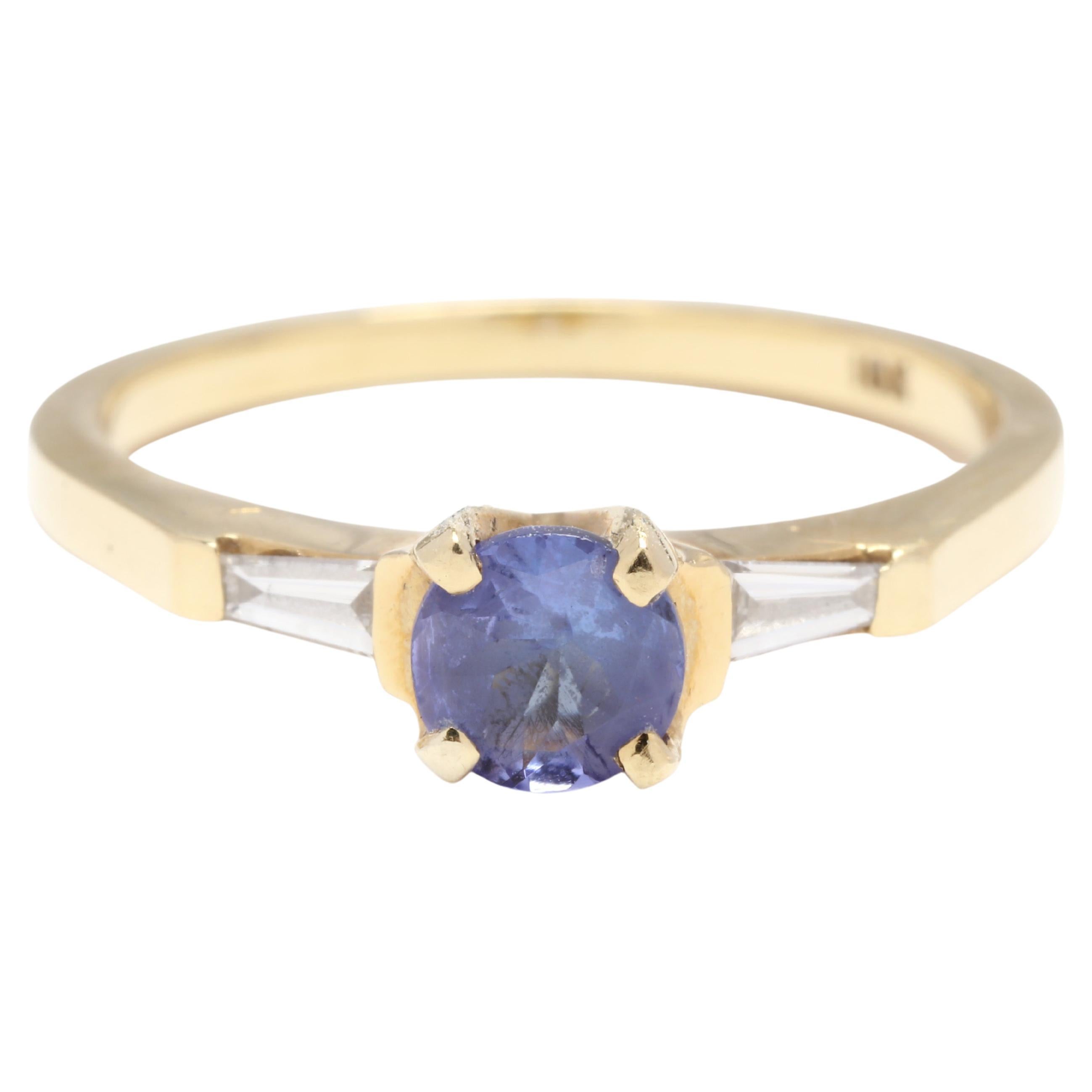 18KT Yellow Gold, Sapphire & Diamond Three Stone Engagement Ring