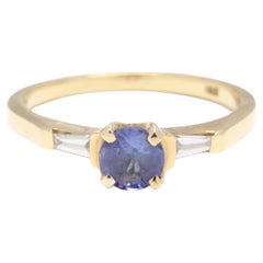 18KT Yellow Gold, Sapphire 
Diamond Three Stone Engagement Ring