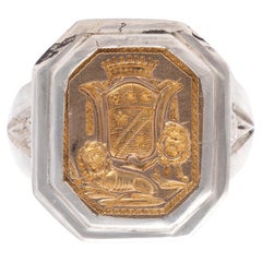Anillo de sello neoclásico francés de oro y plata de la década de 1780