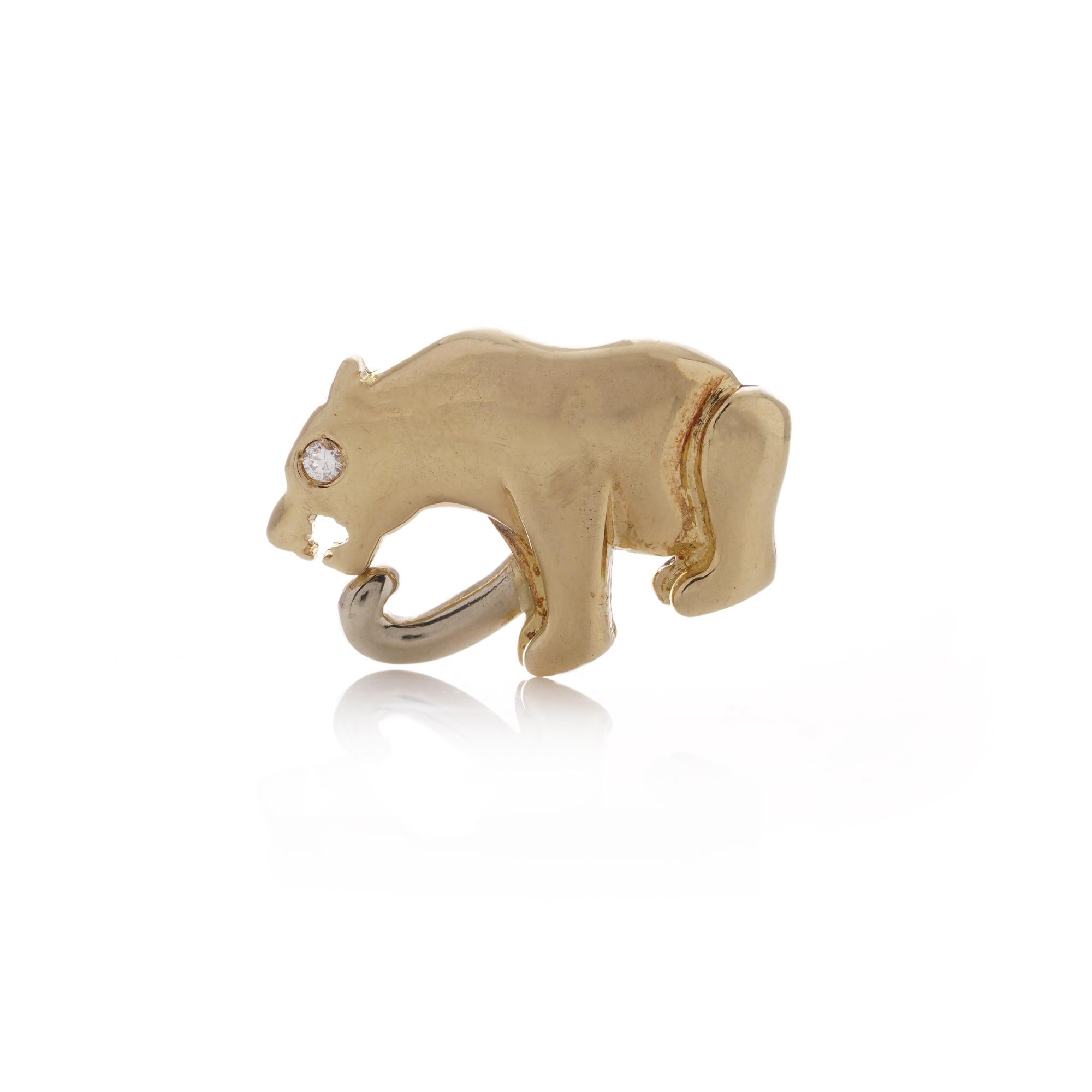 Women's or Men's 18kt. Yellow Gold Sitting Panther Brooch with Diamond Eye For Sale