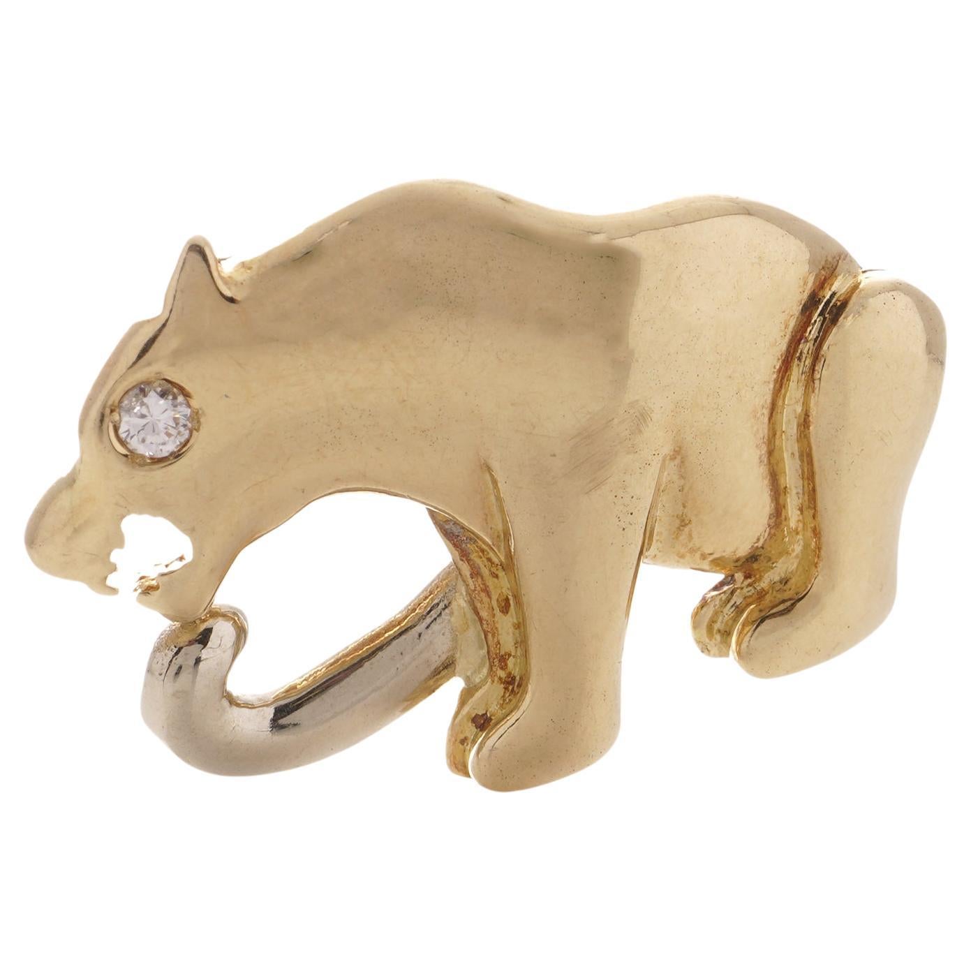 18kt. Yellow Gold Sitting Panther Brooch with Diamond Eye