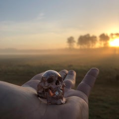18kt Yellow Gold Skull Ring with GIA 1 carat VS1 Natural Diamond Cocktail Ring