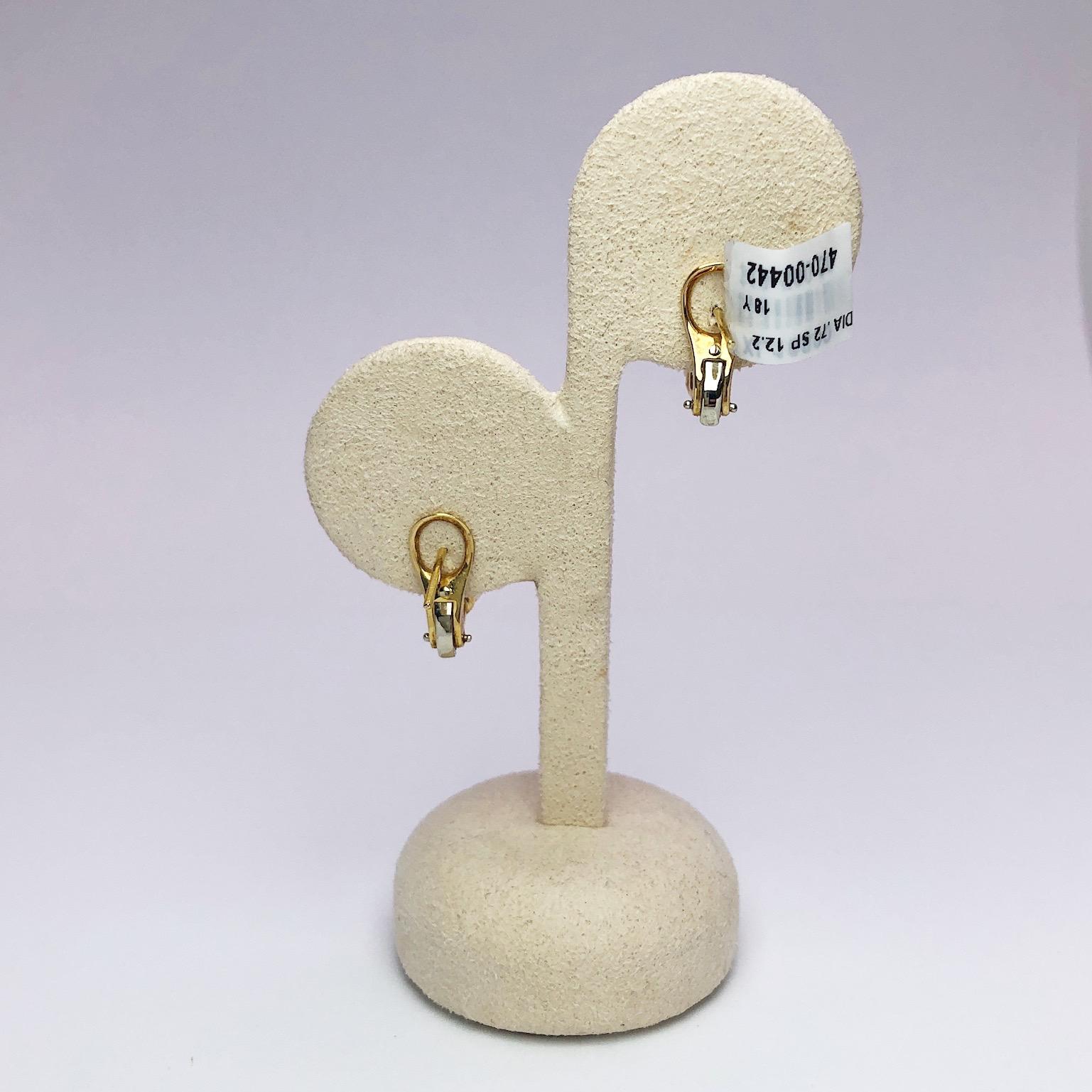 Round Cut 18 Karat Yellow Gold South Sea Pearl Earrings with Diamonds .72 Carat For Sale