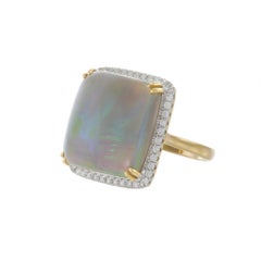 18KT Gelbgold Quadratischer Opal und Diamant Ring