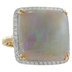 18KT Yellow Gold Square Opal and Diamond Ring