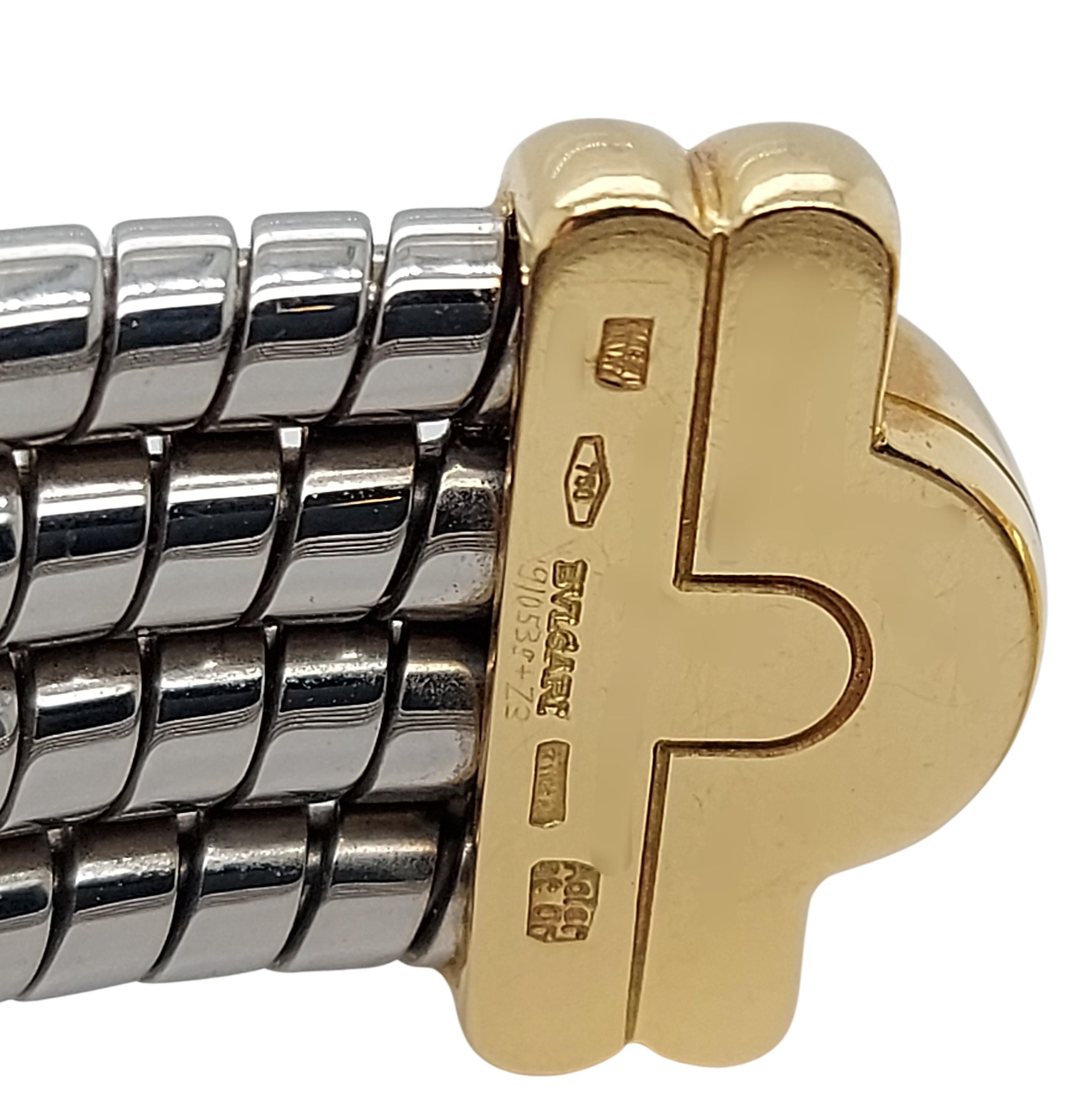 18kt Yellow Gold & Stainless Steel Bvlgari Parentesi Tubogas Bracelet Cuff 8