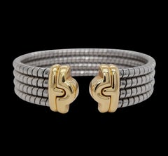18kt Yellow Gold & Stainless Steel Bvlgari Parentesi Tubogas Bracelet Cuff