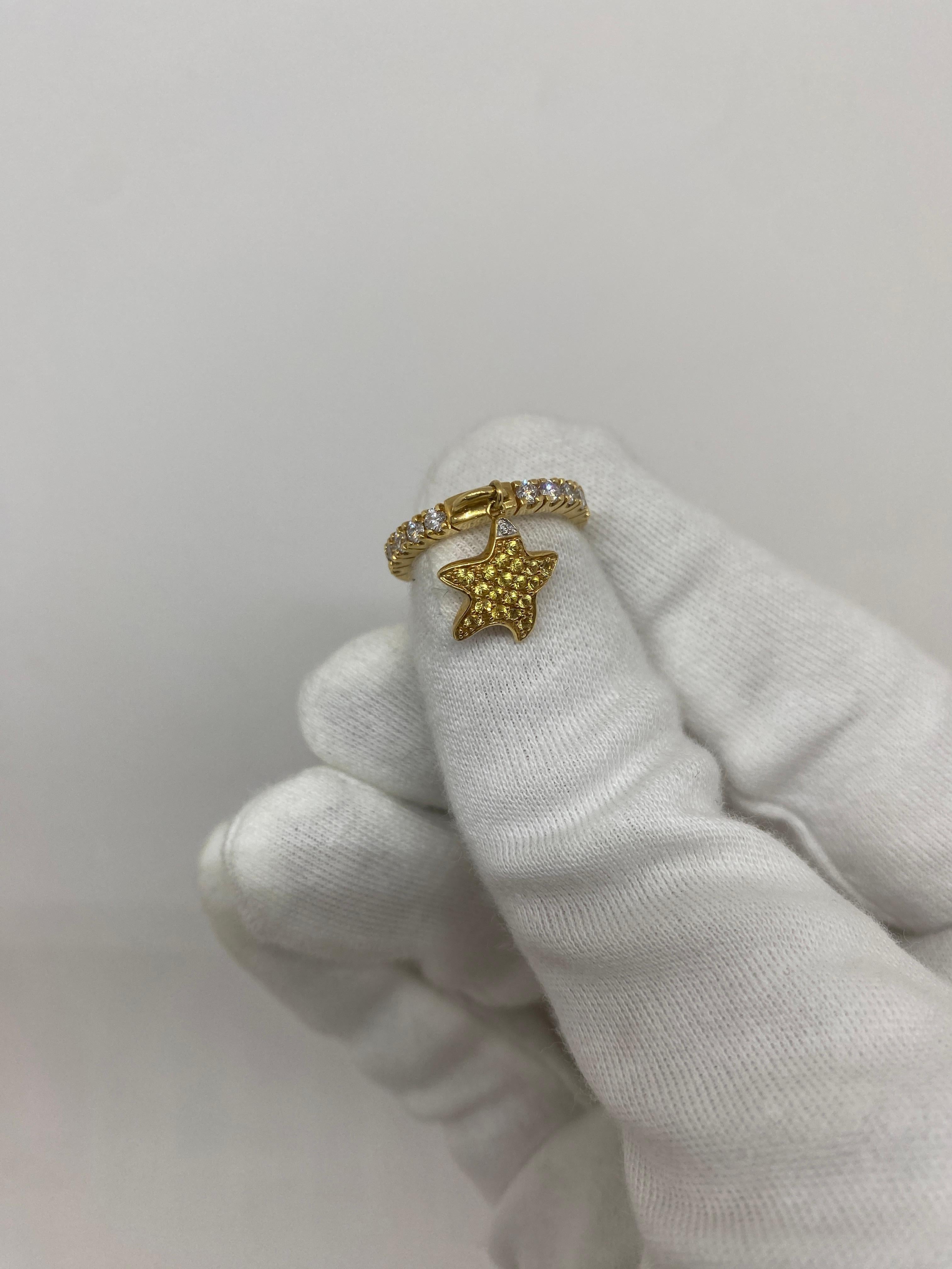 Brilliant Cut 18Kt Yellow Gold Star Ring White Diamonds 0.50 ct Yellow Sapphires 0.26 ct For Sale