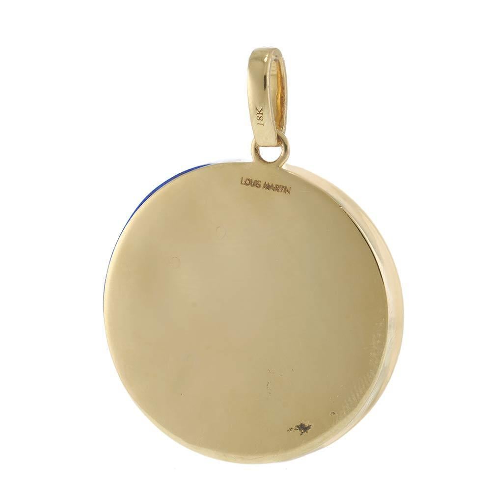 Round Cut 18KT Yellow Gold Sun, Moon and Stars Lapis and Diamond Pendant Necklace For Sale