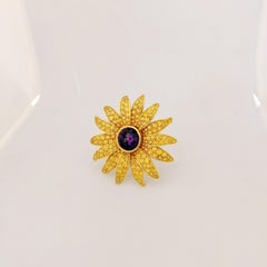 18kt Gold Sunflower Brooch, 20.24ct Yellow Sapphires and 15.58 Carat Amethyst