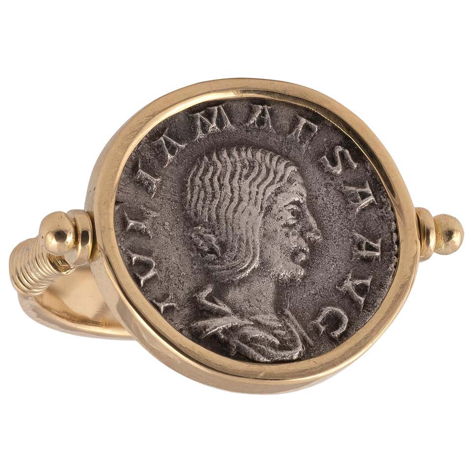 Sacchi Ancient Roman Coin Crossed Rope Ring 18 Karat Satin Yellow Gold ...