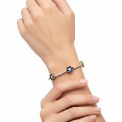 Bracciale tennis in oro giallo 18 carati con diamanti e zaffiri blu 6,00 CTW