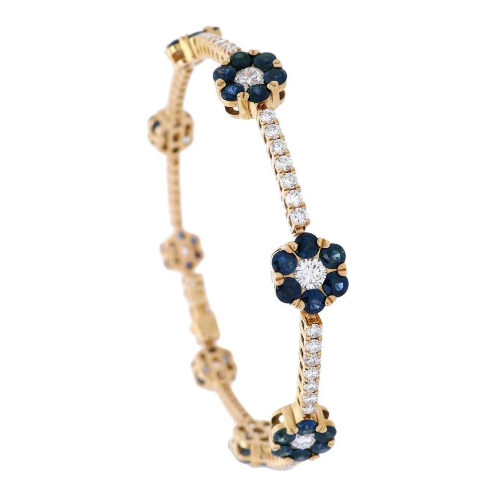 Bracelet de tennis en or jaune 18kt avec 6.00 CTW en diamants et saphirs bleus en vente