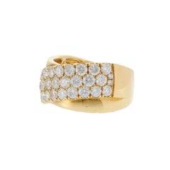 18KT Yellow Gold Three-Row Pavé Diamond Crossover Band Ring