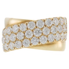 18KT Yellow Gold Three-Row Pavé Diamond Crossover Band Ring