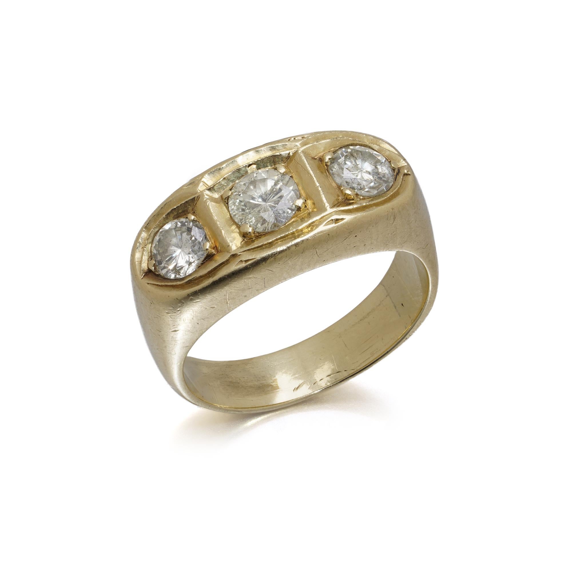 Oro Amarillo 18kt Tres Piedras 1,50 ct. Anillo de diamantes en venta 3