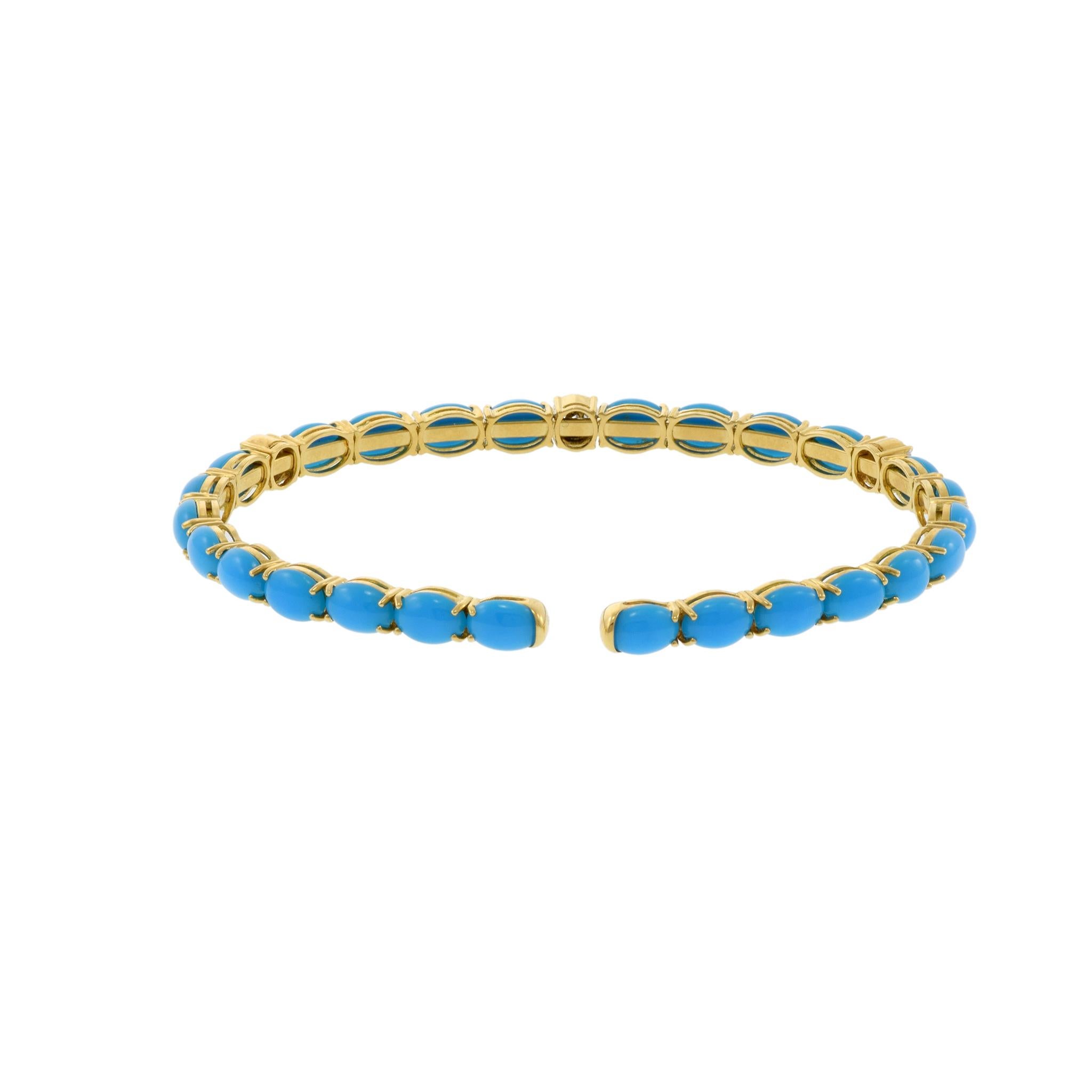Women's or Men's 18KT Yellow Gold Turquoise And Diamond Bangle Bracelet For Sale