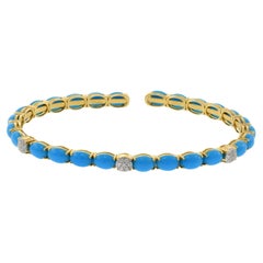 18KT Yellow Gold Turquoise And Diamond Bangle Bracelet