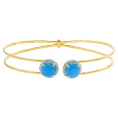 18KT Yellow Gold Turquoise And Diamond Bangle Bracelet