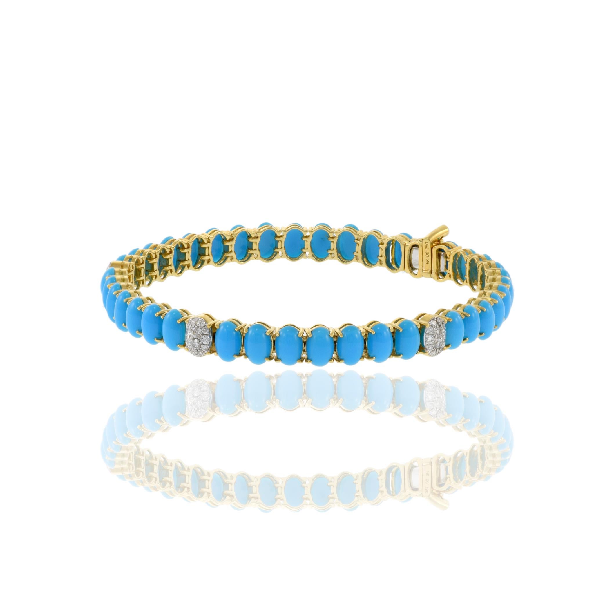 Pulsera de Oro Amarillo de 18 KT Turquesa y Diamantes en Nuevo estado para la venta en New York, NY