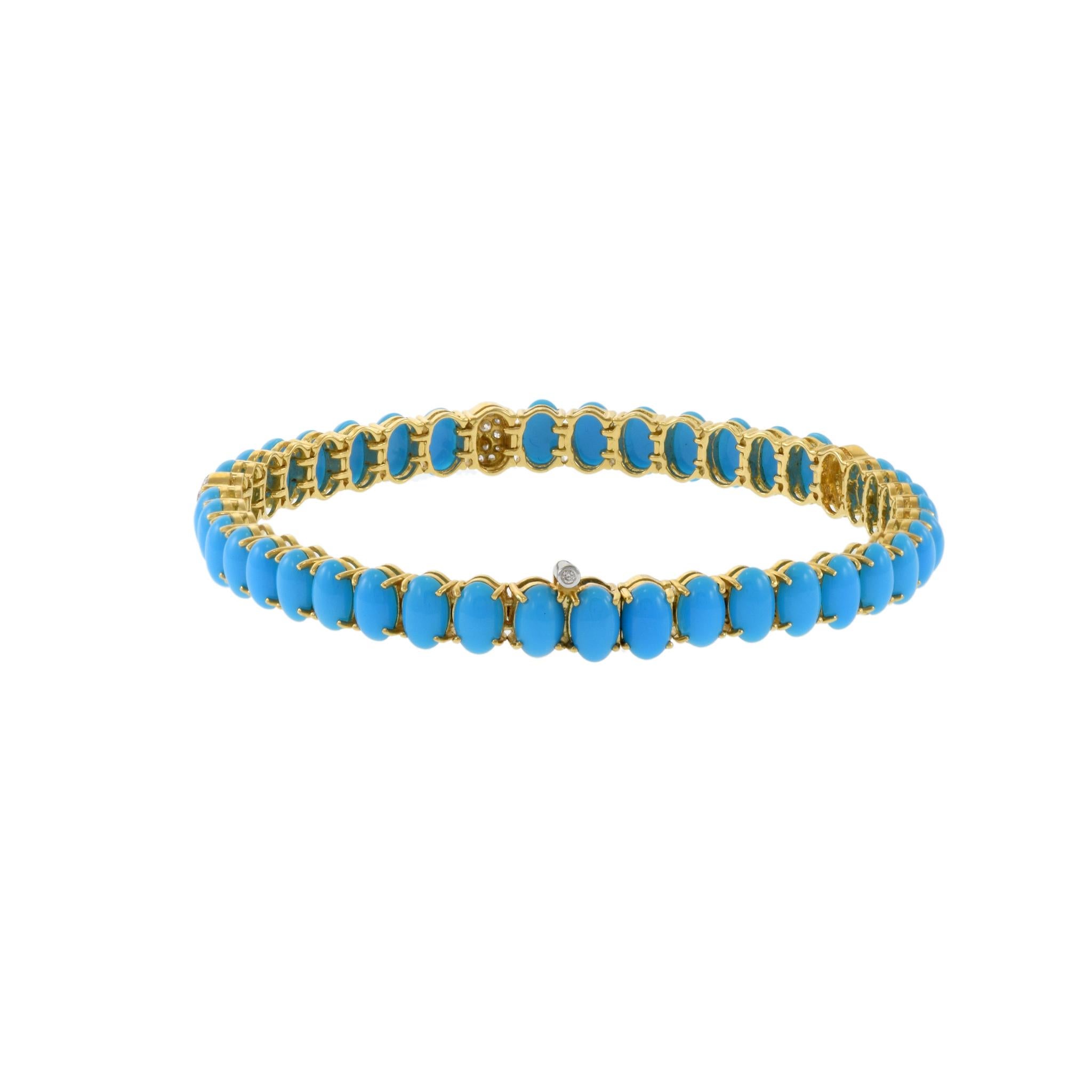 Femenino o masculino Pulsera de Oro Amarillo de 18 KT Turquesa y Diamantes en venta