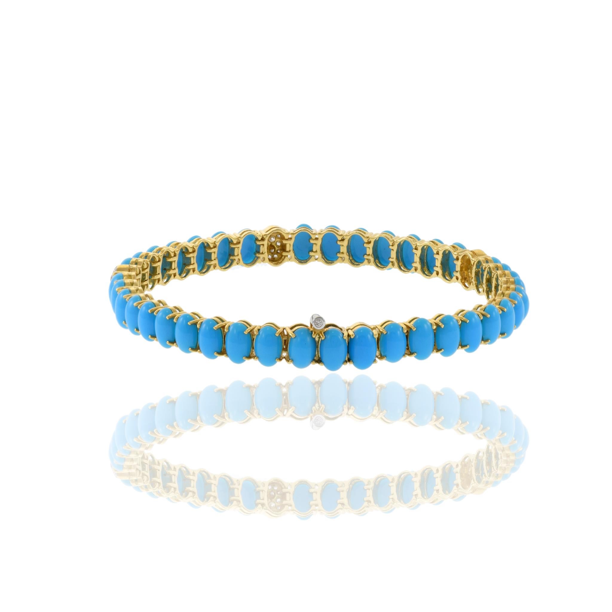 Pulsera de Oro Amarillo de 18 KT Turquesa y Diamantes en venta 1