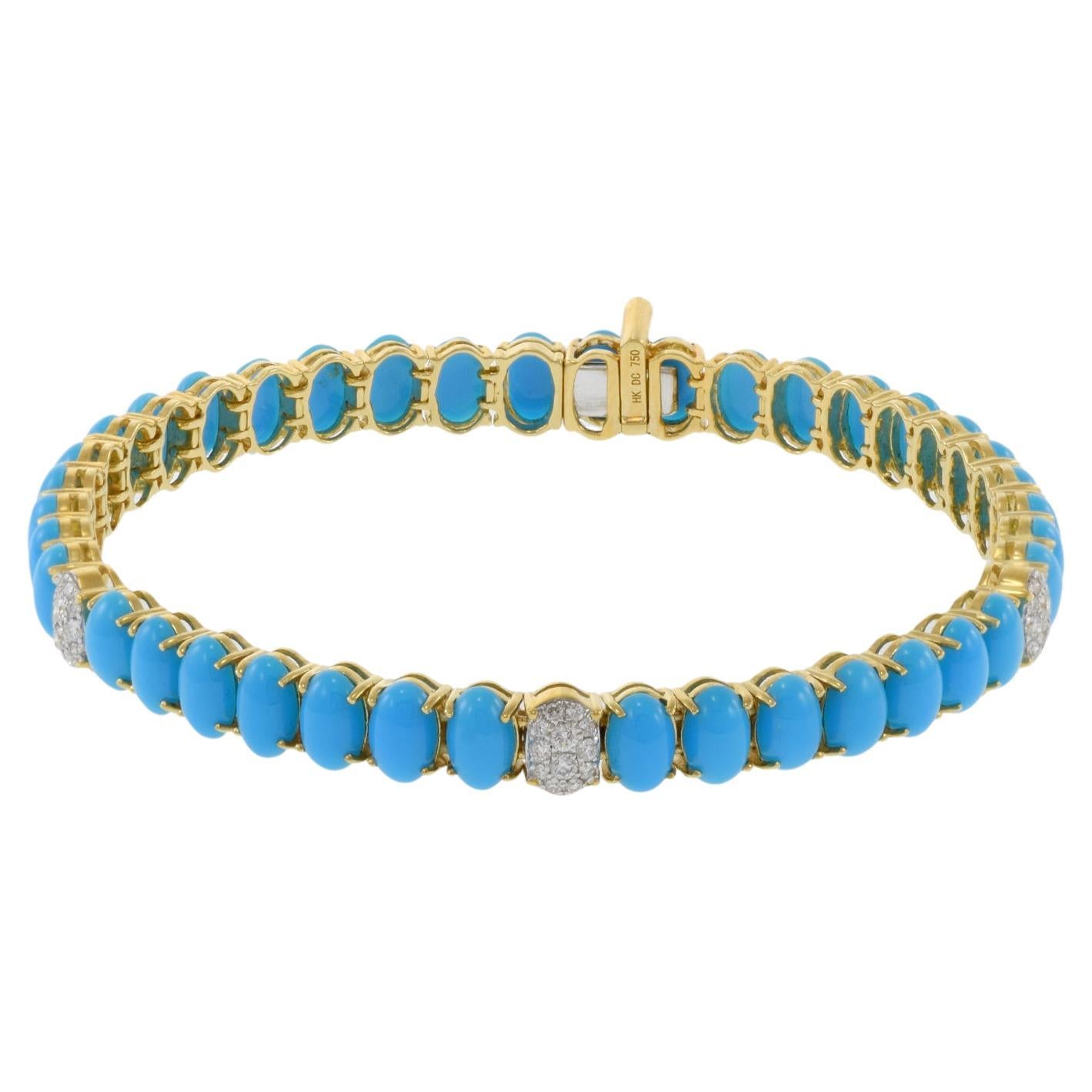 18KT Gelbgold Armband mit Türkis und Diamanten