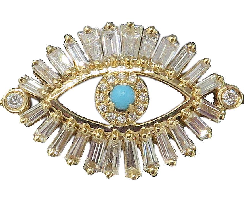 In a stunning, beautiful high polish yellow gold. We, have this beautiful diamond and turquoise 