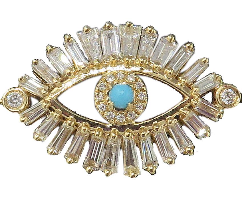 En un impresionante y hermoso oro amarillo de alto brillo. Tenemos esta preciosa pulsera de tenis de diamantes y turquesas 
