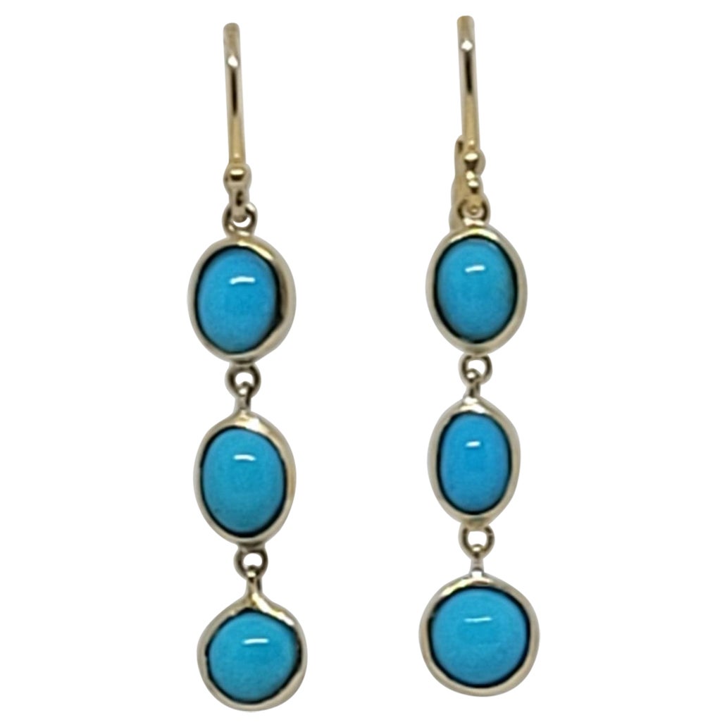 Boucles d'oreilles pendantes en or jaune 18kt Turquoise Shepard, 1.5 In, 3.1gr, Oval Round