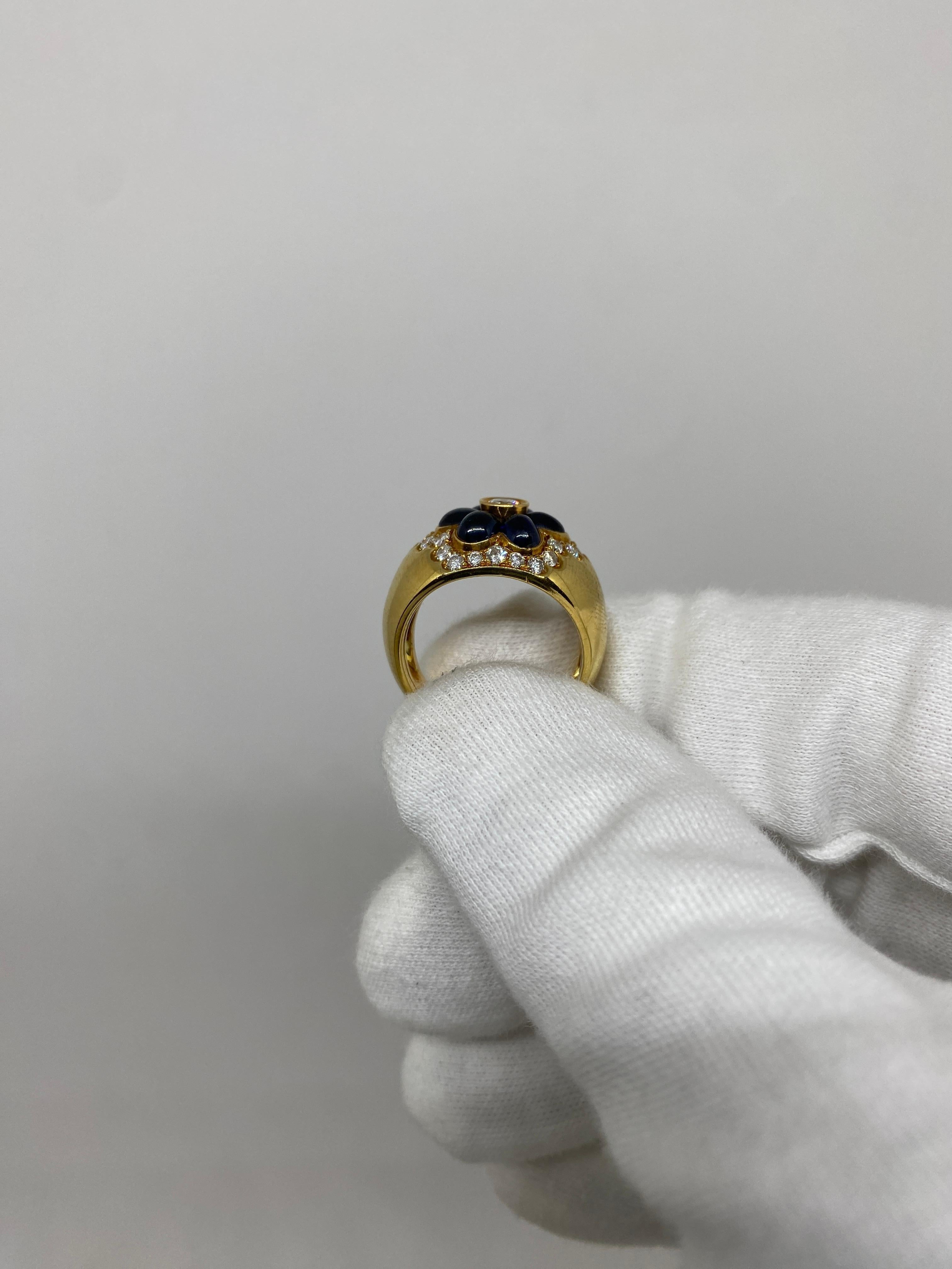Women's 18kt Yellow Gold Vintage Band Ring 3.26ct Blue Sapphires & 0.88 White Diamonds For Sale