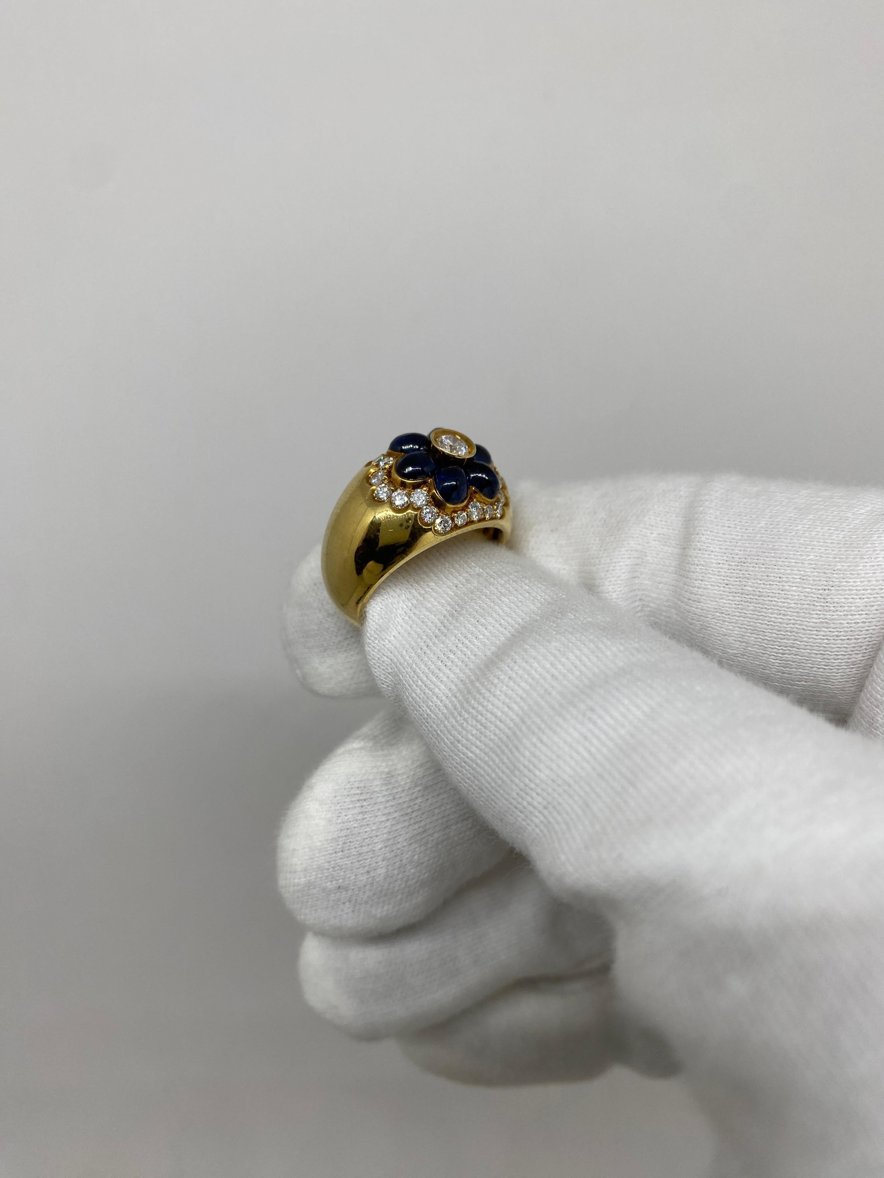 18kt Yellow Gold Vintage Band Ring 3.26ct Blue Sapphires & 0.88 White Diamonds For Sale 1